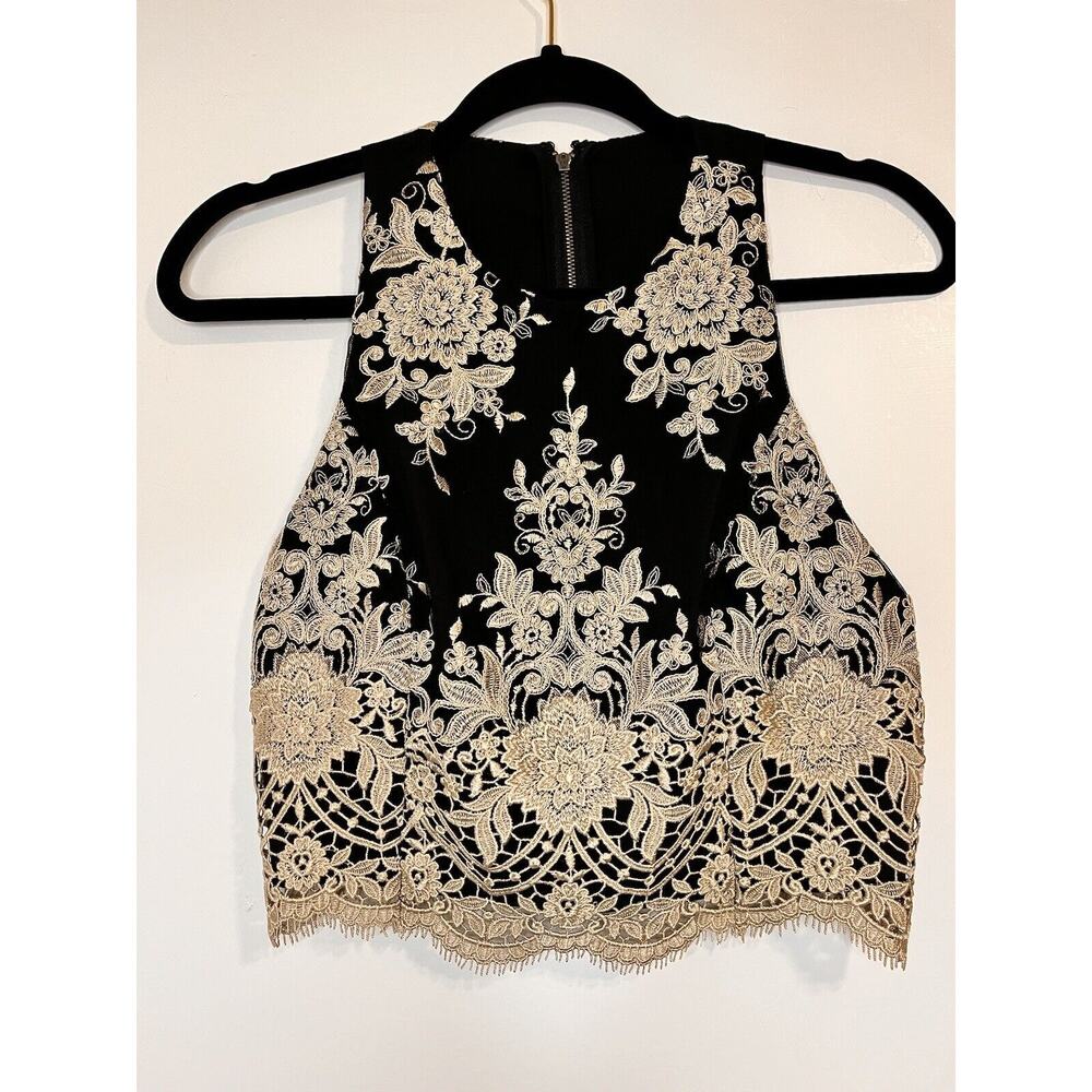Alice + Olivia Black and Cream Lace Crop Top